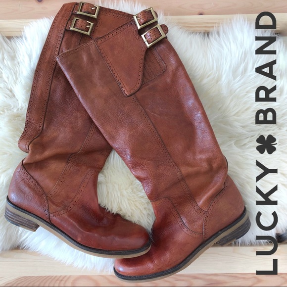 Lucky Brand Shoes - Lucky Brand Cognac “Andrea” Tall Leather Riding 9